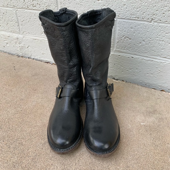 VINTAGE LEATHER // Black Leather Moto Boots // Size 6.5 - Picture 3 of 9